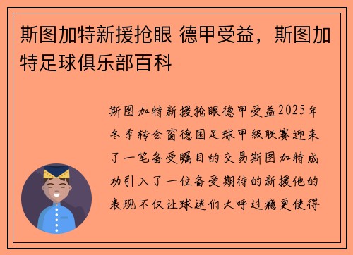 斯图加特新援抢眼 德甲受益，斯图加特足球俱乐部百科