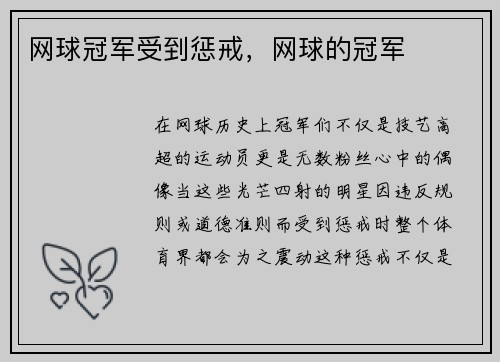 网球冠军受到惩戒，网球的冠军
