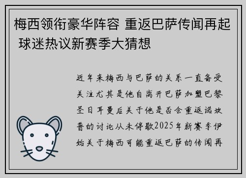 梅西领衔豪华阵容 重返巴萨传闻再起 球迷热议新赛季大猜想